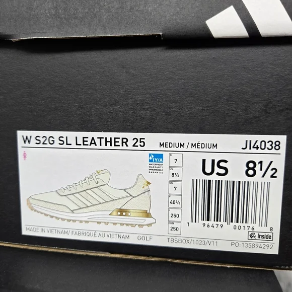 New adidas S2G 24 Leather Spikeless Golf Off White Gold Women's Shoes Size 8.5